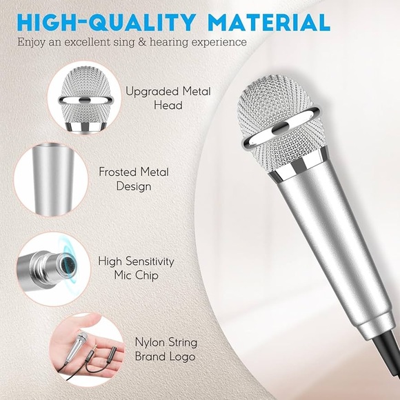 2 Pack Mini Phone Microphone for Recording, Singing, Karaoke Stereo Studio Mic - Picture 5 of 10